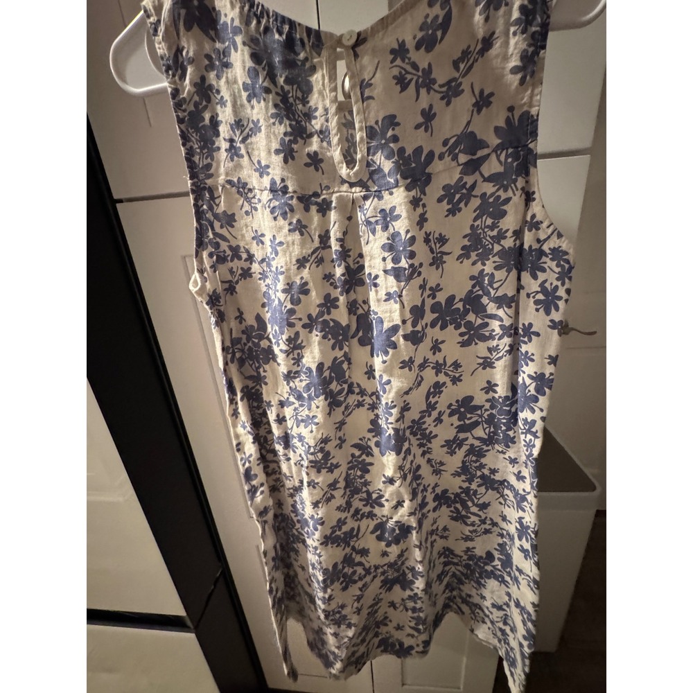 Tirocco & Longo Blue Floral Linen Blend Sleeveless Shift Dress Keyhole Large